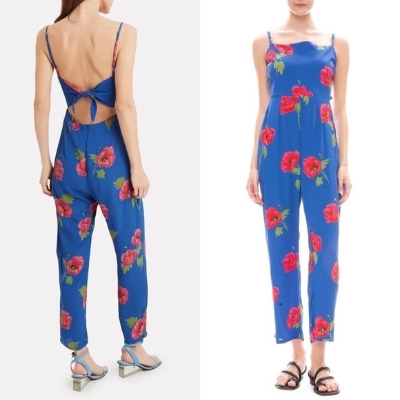 FLYNN SKYE Floral 90s Square Neck Sleeveless Open Tie Back Ankle Crop Jumpsuit S - Picture 2 of 13